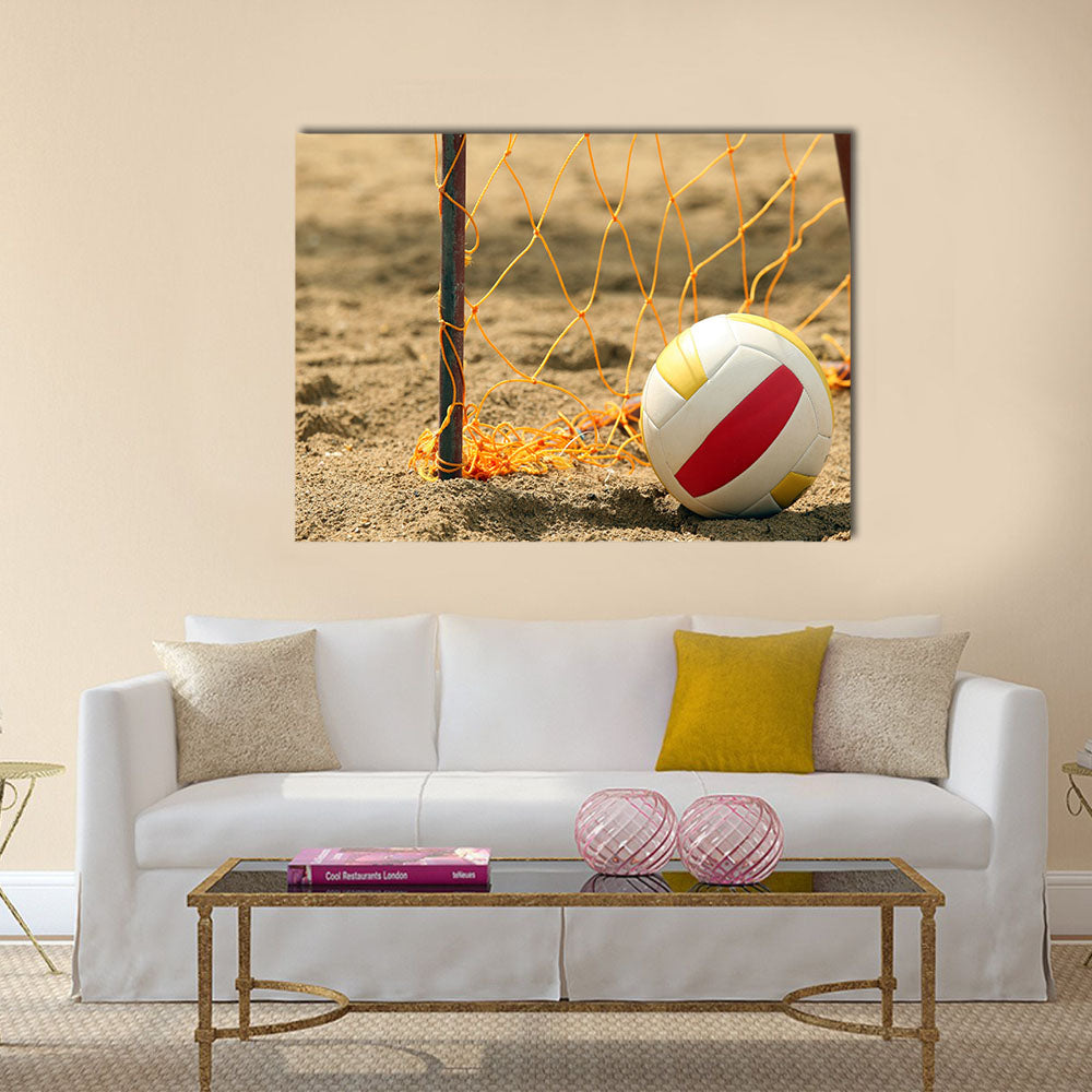 Goal on the beach with a volley ball Multi Panel Canvas Art