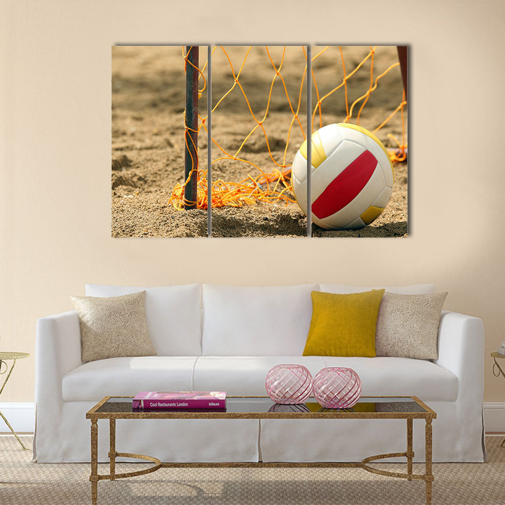 Goal on the beach with a volley ball Multi Panel Canvas Art