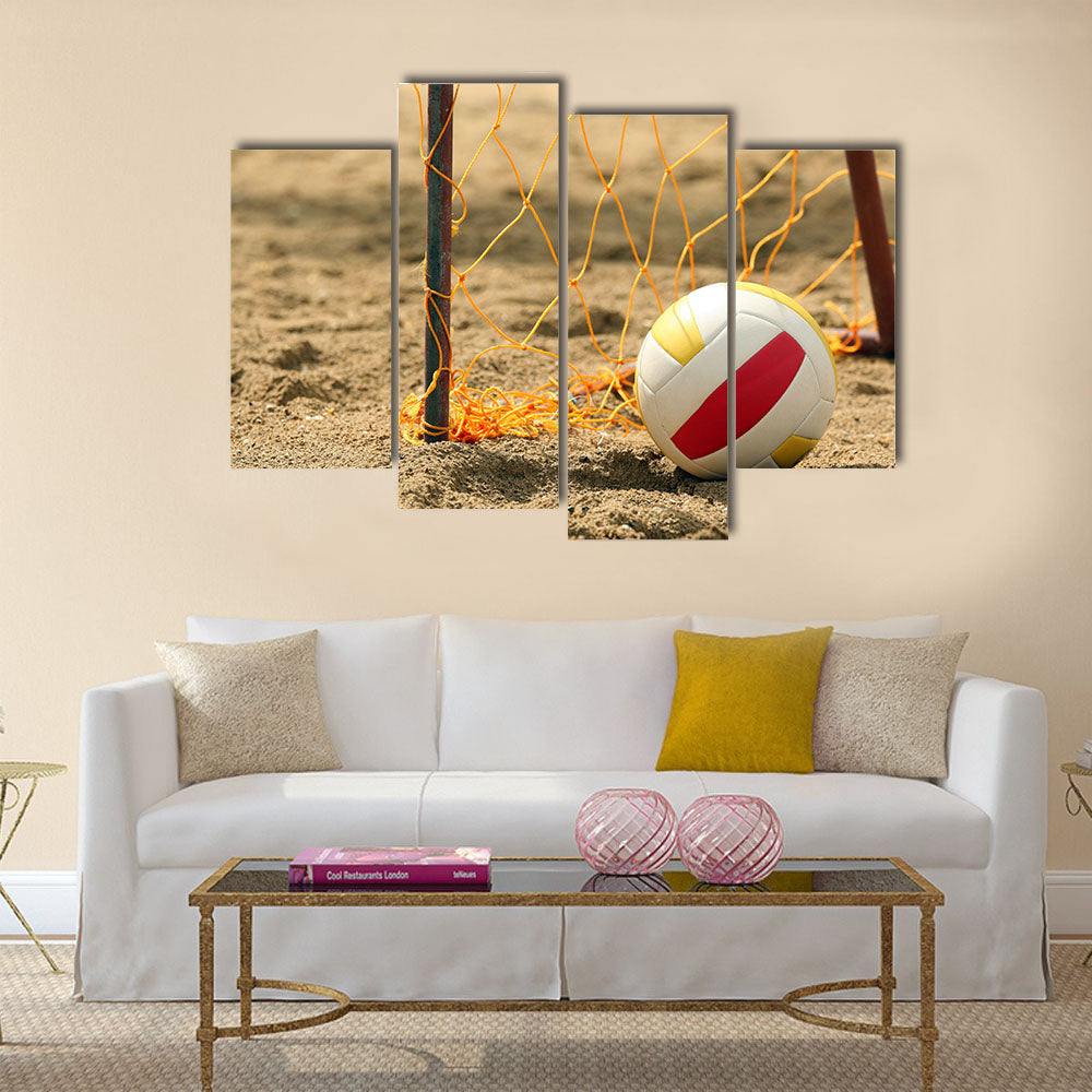 Goal on the beach with a volley ball Multi Panel Canvas Art