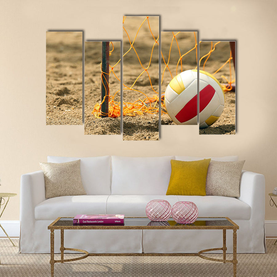 Goal on the beach with a volley ball Multi Panel Canvas Art