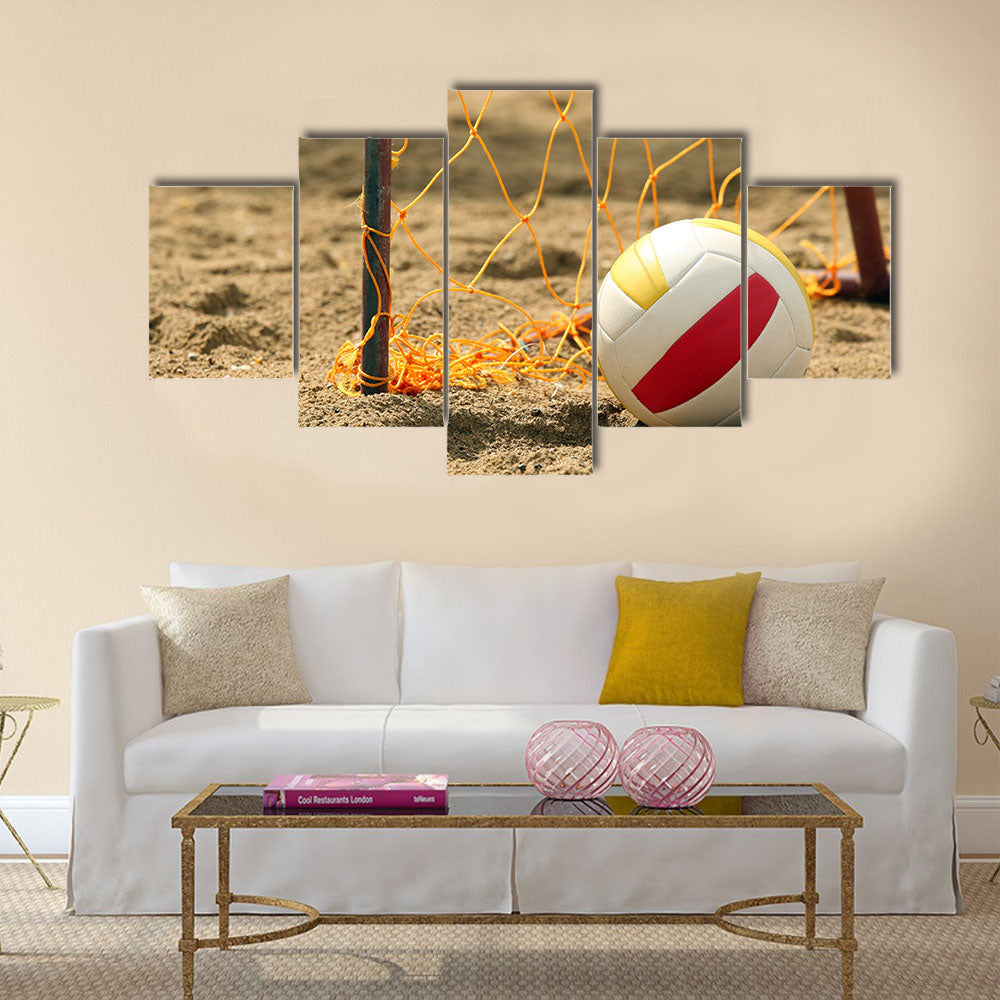 Goal on the beach with a volley ball Multi Panel Canvas Art