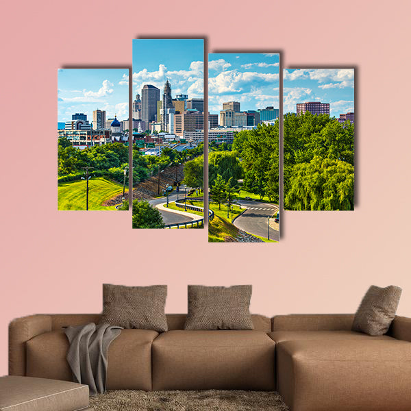 Hartford, Connecticut, USA downtown cityscape multi panel canvas wall art