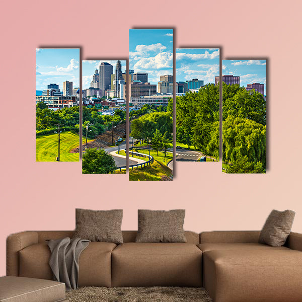 Hartford, Connecticut, USA downtown cityscape multi panel canvas wall art