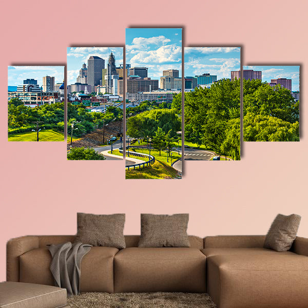 Hartford, Connecticut, USA downtown cityscape multi panel canvas wall art