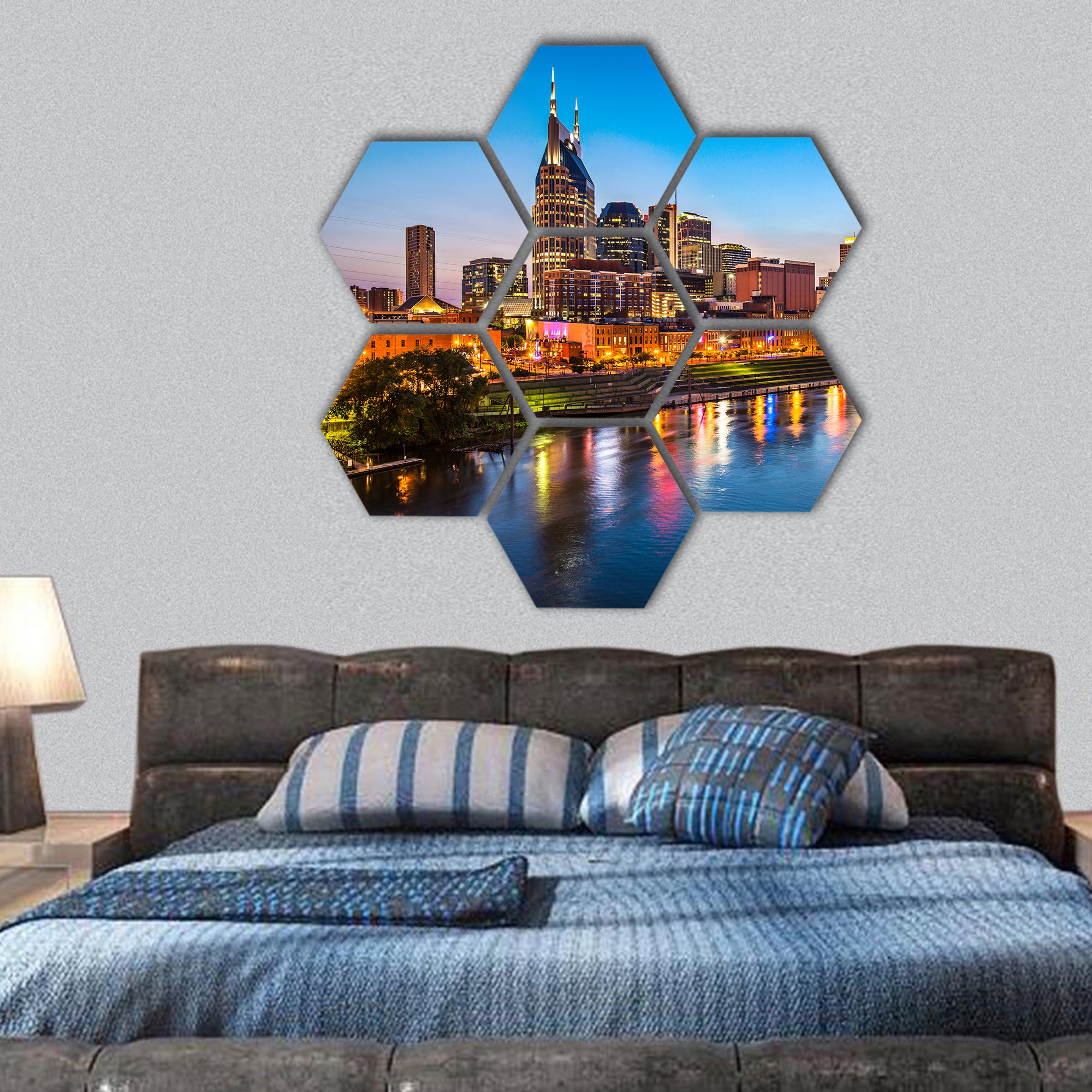 Skyline of downtown Nashville, Tennessee hexagonal canvas wall art