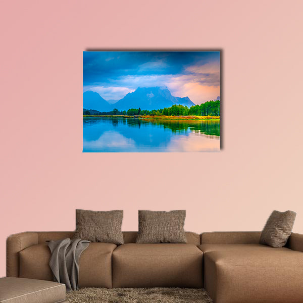 Gorgeous Sunrise, reflection in the water - Grand Tetons Oxbow Point Multi panel canvas wall art