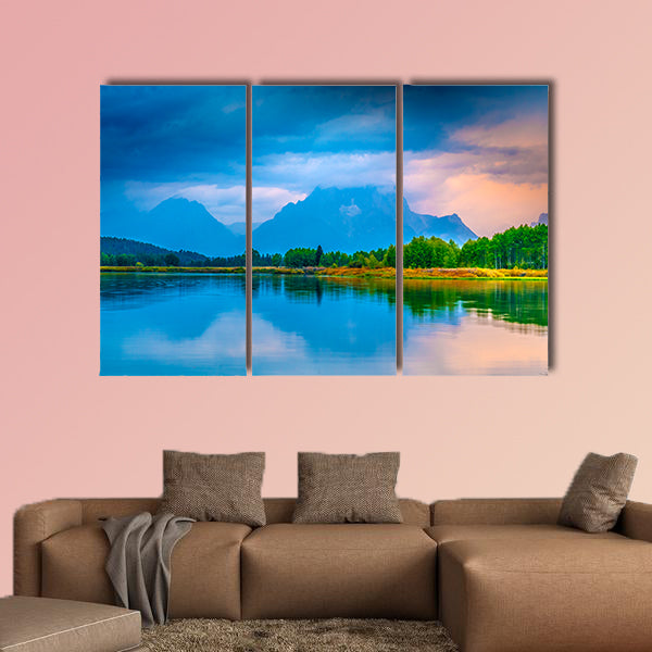Gorgeous Sunrise, reflection in the water - Grand Tetons Oxbow Point Multi panel canvas wall art