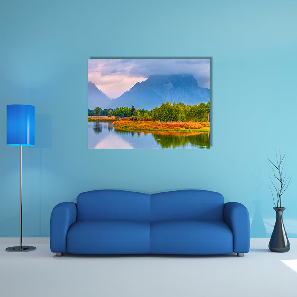 Gorgeous Sunrise, The Grand Tetons Oxbow Point Multi Panel Canvas Wall Art
