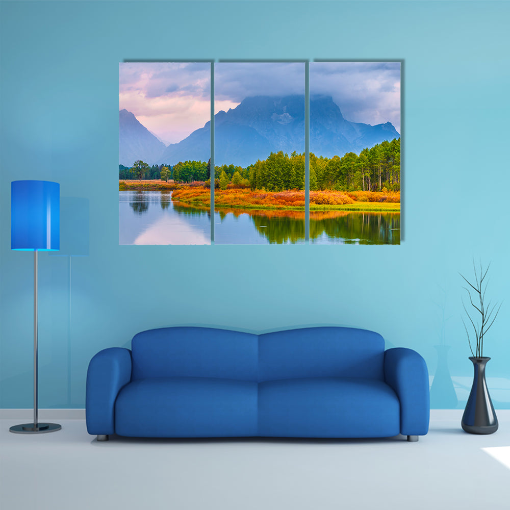 Gorgeous Sunrise, The Grand Tetons Oxbow Point Multi Panel Canvas Wall Art