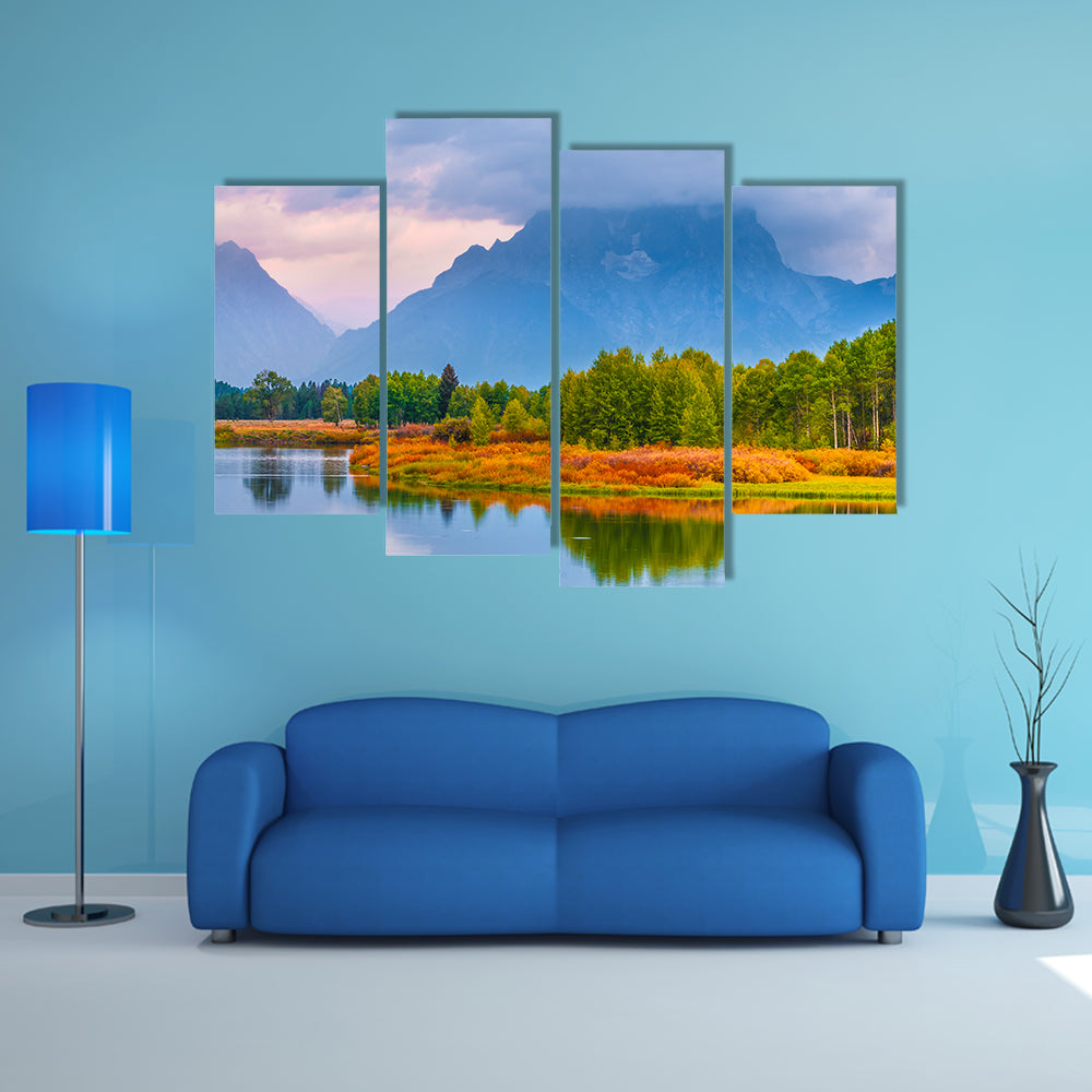 Gorgeous Sunrise, The Grand Tetons Oxbow Point Multi Panel Canvas Wall Art