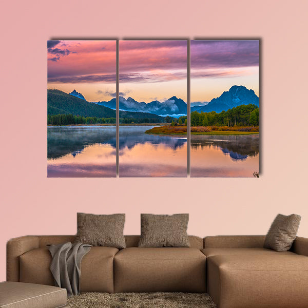 Sunrise in Grand Teton National Park - Oxbow Point Multi panel canvas wall art