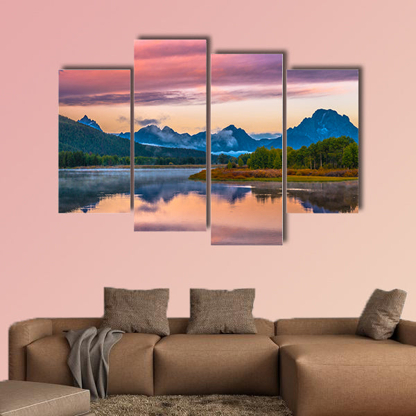 Sunrise in Grand Teton National Park - Oxbow Point Multi panel canvas wall art