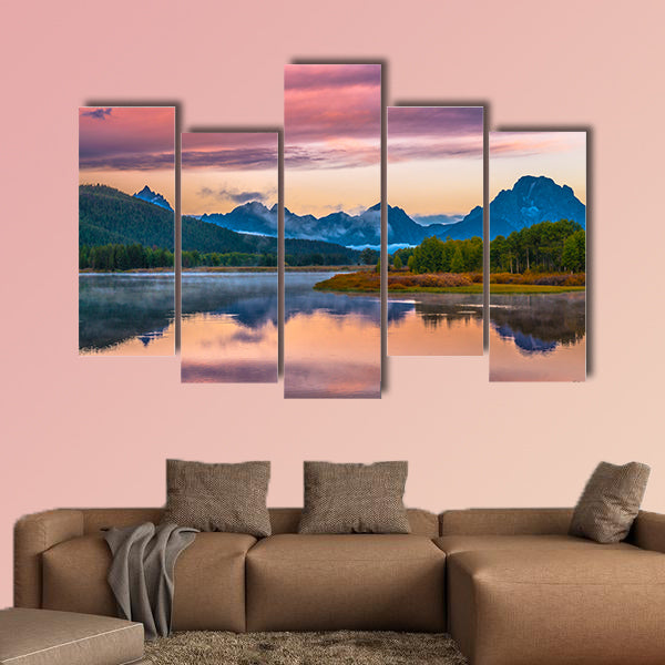 Sunrise in Grand Teton National Park - Oxbow Point Multi panel canvas wall art