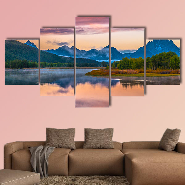 Sunrise in Grand Teton National Park - Oxbow Point Multi panel canvas wall art