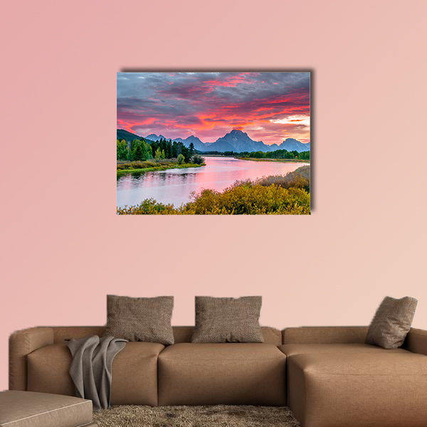 Amazing Sunset over Grand Tetons taken from the Oxbow Bend Turnout Multi panel canvas wall art