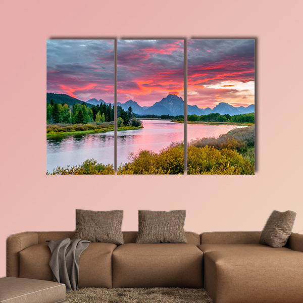 Amazing Sunset over Grand Tetons taken from the Oxbow Bend Turnout Multi panel canvas wall art