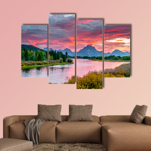 Amazing Sunset over Grand Tetons taken from the Oxbow Bend Turnout Multi panel canvas wall art