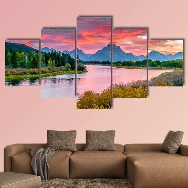 Amazing Sunset over Grand Tetons taken from the Oxbow Bend Turnout Multi panel canvas wall art