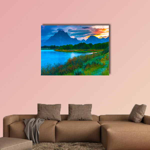 Amazing Sunset over Grand Tetons taken from the Oxbow Bend Turnout multi panel wall art canvas