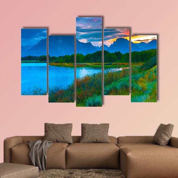 Amazing Sunset over Grand Tetons taken from the Oxbow Bend Turnout multi panel wall art canvas