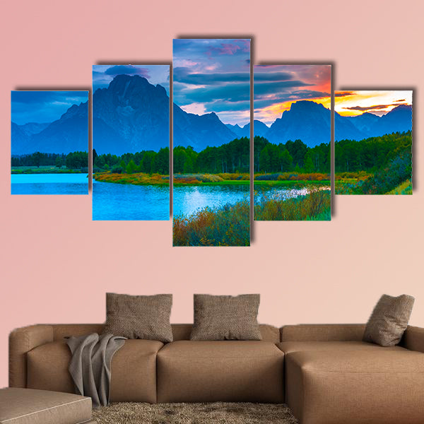 Amazing Sunset over Grand Tetons taken from the Oxbow Bend Turnout multi panel wall art canvas