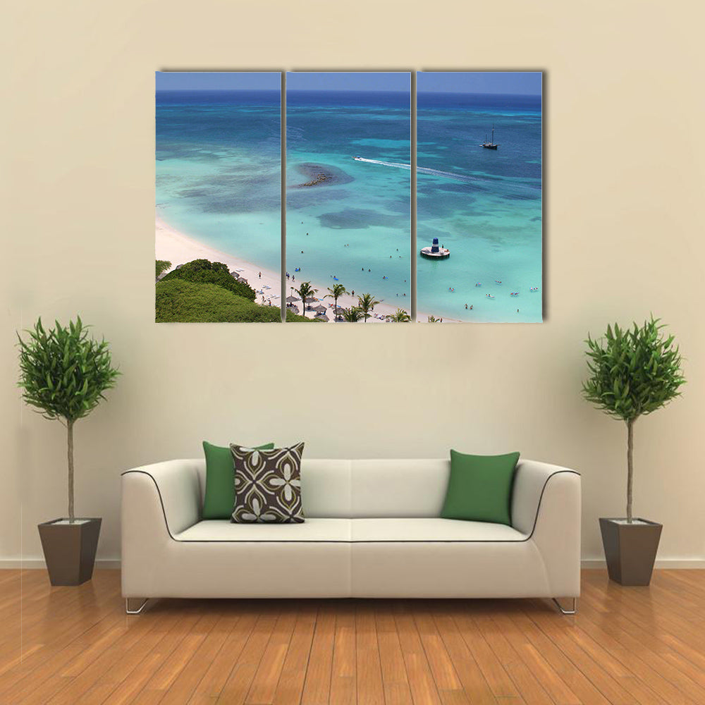 Palm beach on Aruba island Multi panel canvas wall art