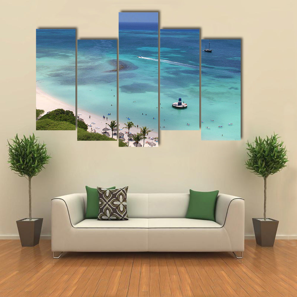 Palm beach on Aruba island Multi panel canvas wall art