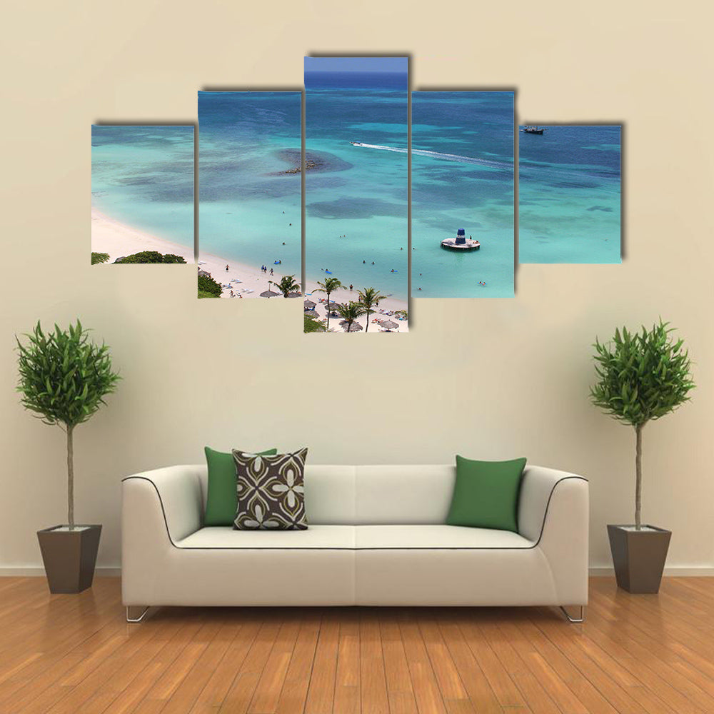 Palm beach on Aruba island Multi panel canvas wall art