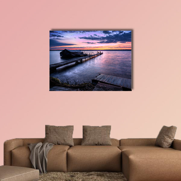 A beautiful autumn sunrise on the pebbled shores of Lake Cayuga multi panel canvas wall art
