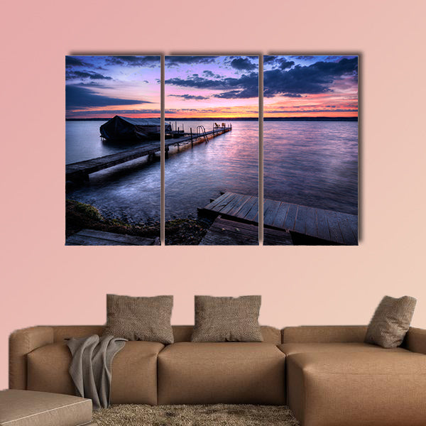 A beautiful autumn sunrise on the pebbled shores of Lake Cayuga multi panel canvas wall art