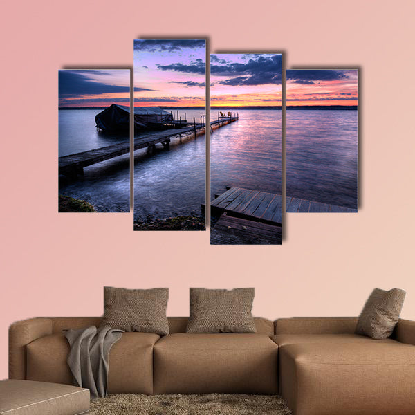 A beautiful autumn sunrise on the pebbled shores of Lake Cayuga multi panel canvas wall art