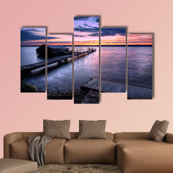 A beautiful autumn sunrise on the pebbled shores of Lake Cayuga multi panel canvas wall art