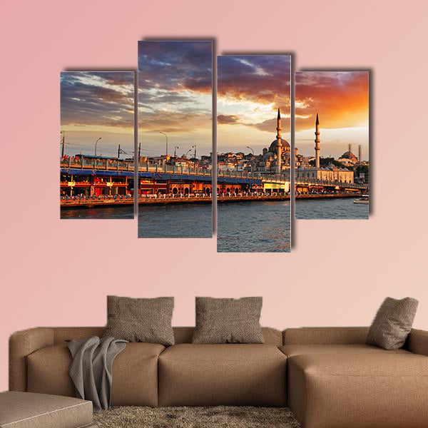 Istanbul at a dramatic sunset with sun multi panel canvas wall art