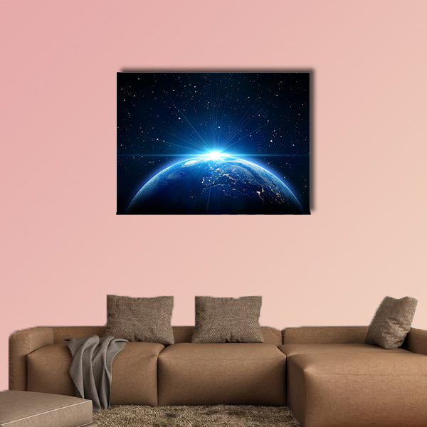 Blue sunrise, view of earth from space multi panel canvas wall art