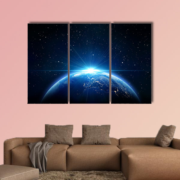 Blue sunrise, view of earth from space multi panel canvas wall art