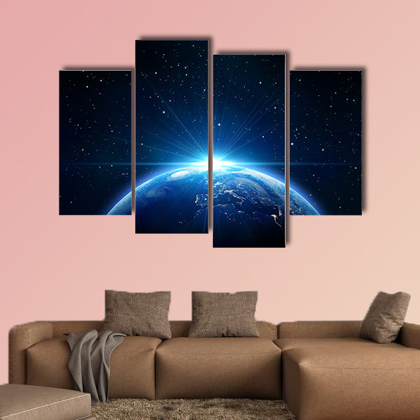 Blue sunrise, view of earth from space multi panel canvas wall art