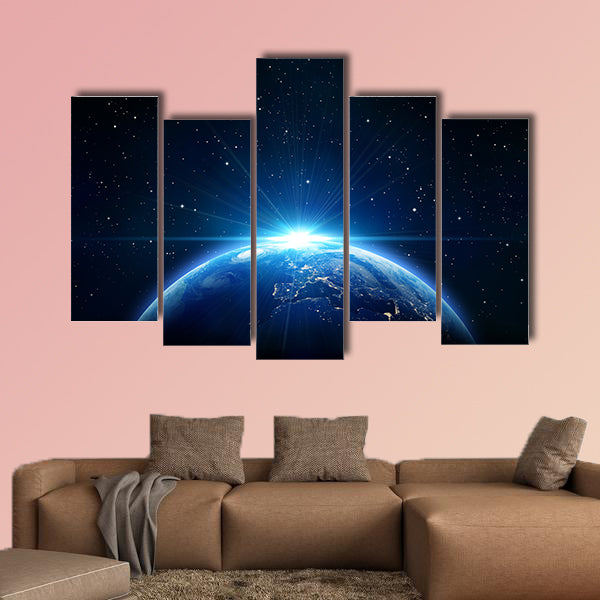 Blue sunrise, view of earth from space multi panel canvas wall art