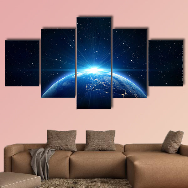 Blue sunrise, view of earth from space multi panel canvas wall art