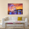 London, England the UK skyline in the evening. Ilumination  Multi panel canvas wall art