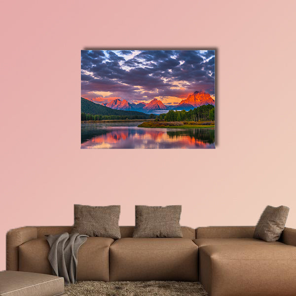 Amazing Sunrise in Grand Teton National Park Multi panel canvas wall art