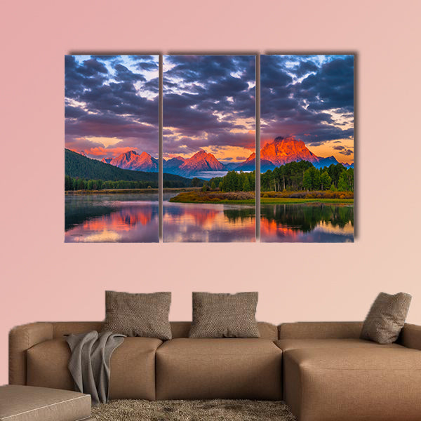 Amazing Sunrise in Grand Teton National Park Multi panel canvas wall art