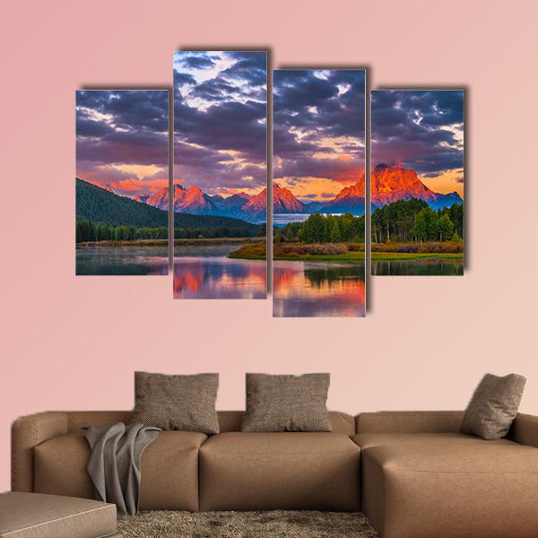 Amazing Sunrise in Grand Teton National Park Multi panel canvas wall art