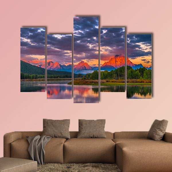 Amazing Sunrise in Grand Teton National Park Multi panel canvas wall art