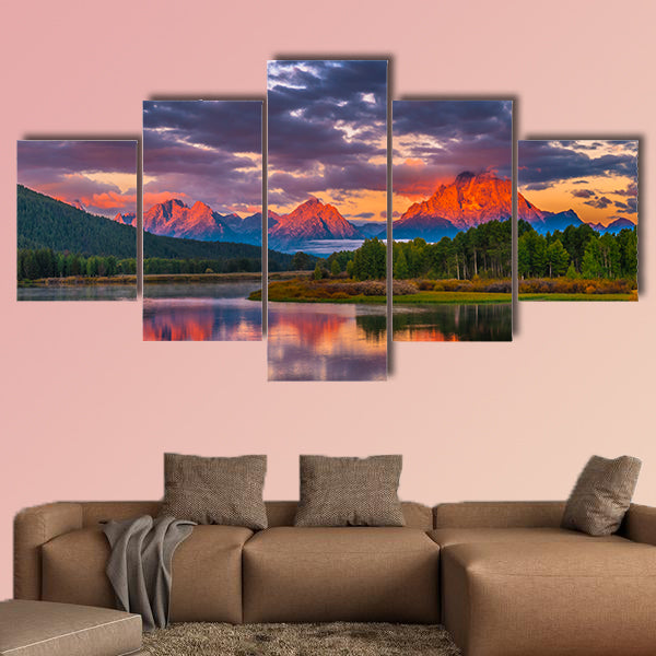Amazing Sunrise in Grand Teton National Park Multi panel canvas wall art