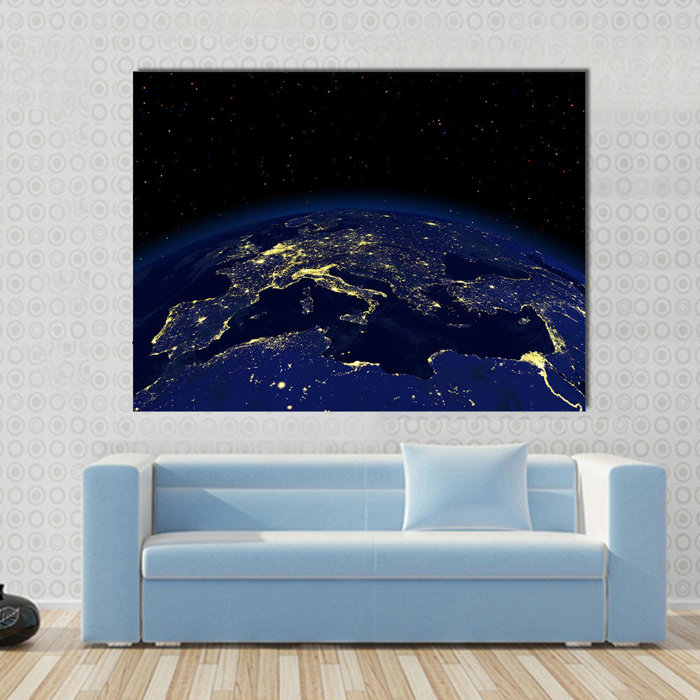 The view of a earth night side from space light Multi Panel Canvas Wall Art