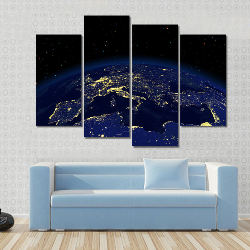 The view of a earth night side from space light Multi Panel Canvas Wall Art