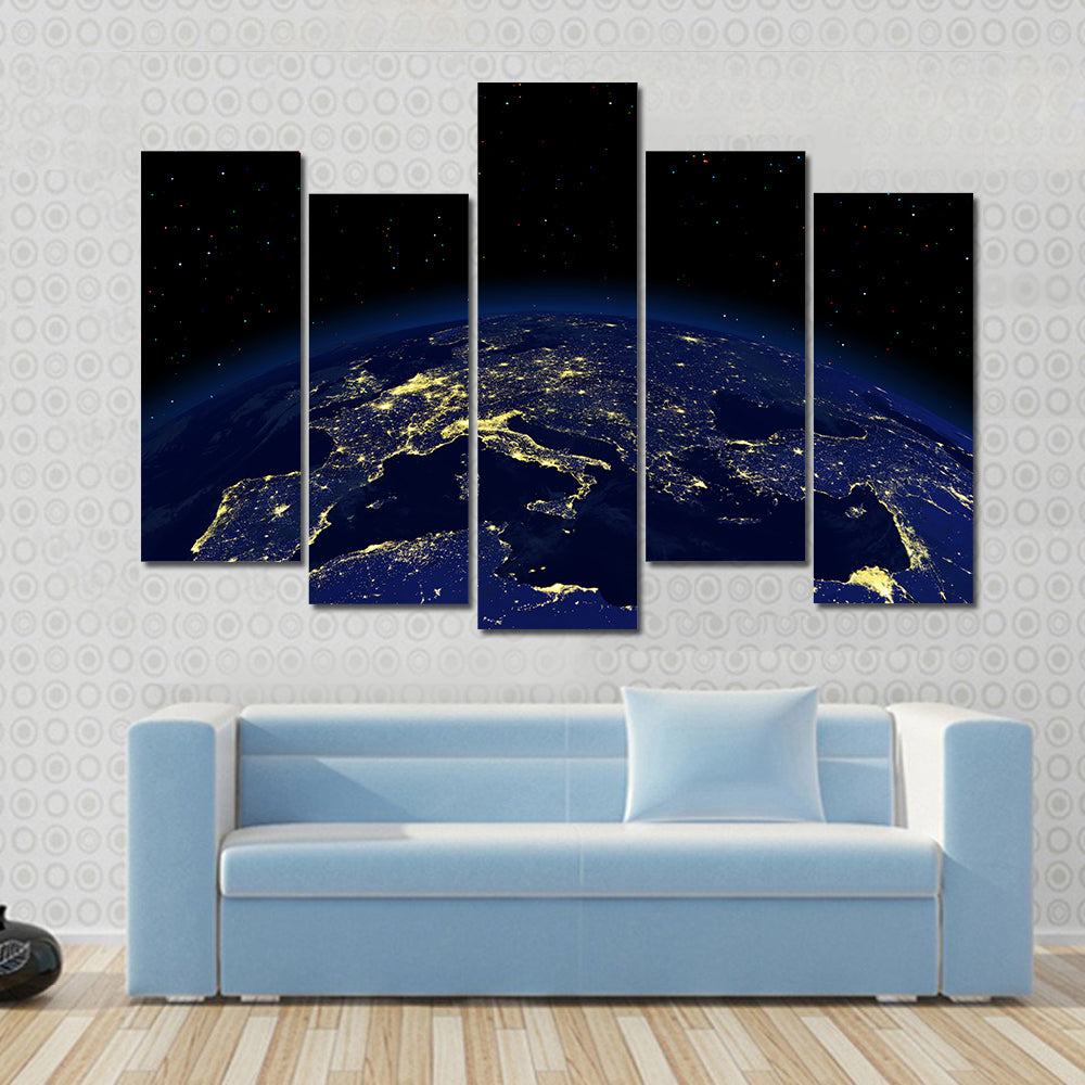 The view of a earth night side from space light Multi Panel Canvas Wall Art