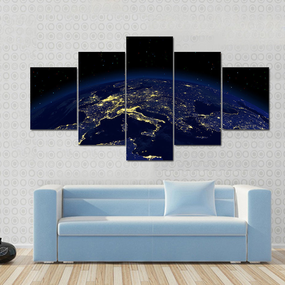 The view of a earth night side from space light Multi Panel Canvas Wall Art