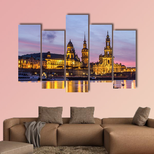 The old city of Dresden at sundown multi panel canvas wall art