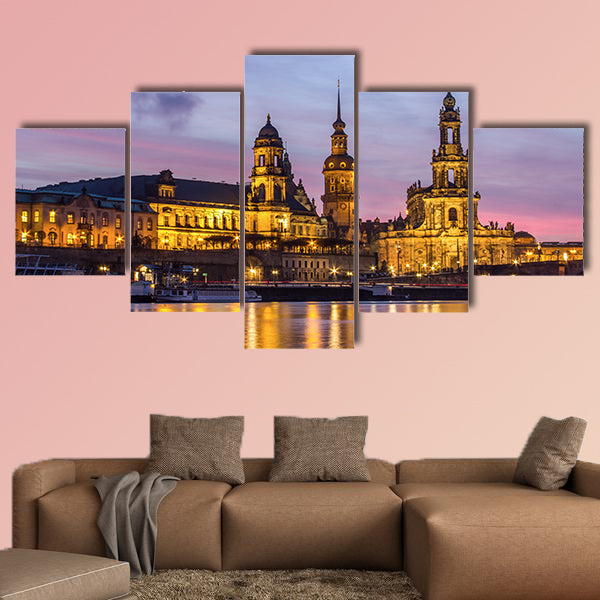 The old city of Dresden at sundown multi panel canvas wall art
